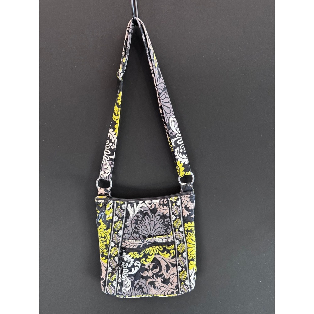 Vera Bradley Night and Day Quilted Cotton Crossbody Bag Yellow Black Floral